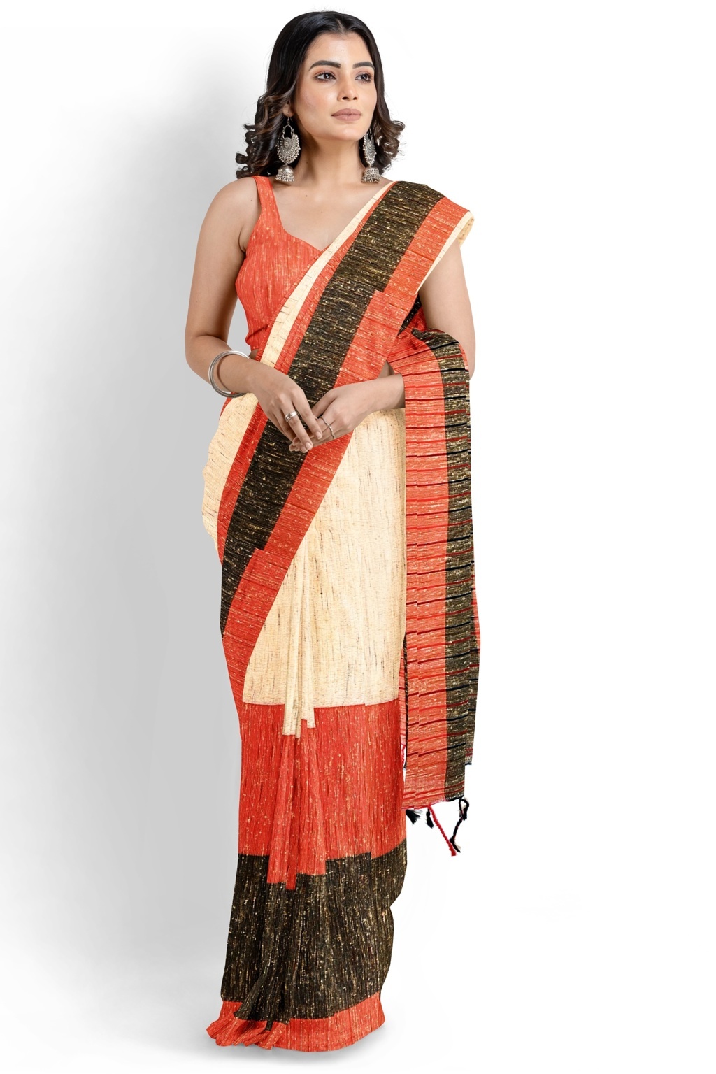 Red White Pure Cotton Kusu Hand Loom Saree (1282)